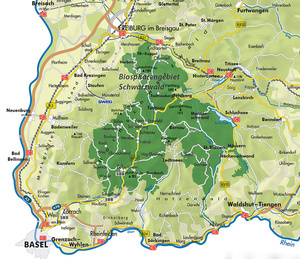 Karte vom Biosphärengebiet Schwarzwald. Grafik: BSG Schönau Karte vom Biosphärengebiet Schwarzwald. Grafik: BSG Schönau